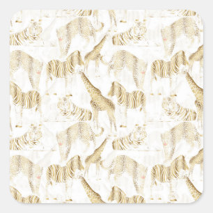 Sticker Carré Motif élégant Gold Jungle Wild Animaux