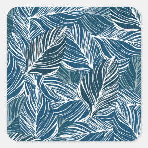 Sticker Carré Motif Feuille bleue : Papier peint Vintage.