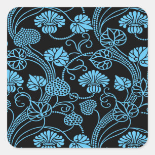Sticker Carré Motif floral antique noir sur bleu