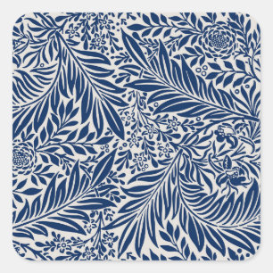 Sticker Carré motif floral bleu avec feuilles et fleurs diverses