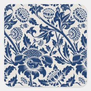Sticker Carré Motif floral bleu complexe sur fond clair
