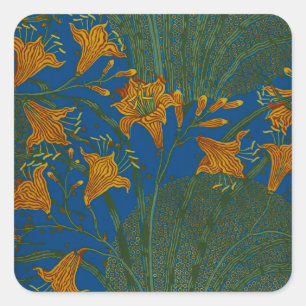 Sticker Carré Motif floral de jour de lys vintage de Walter Cran