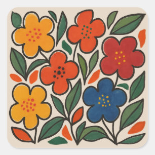 Sticker Carré Motif floral de style rétro des années 1960