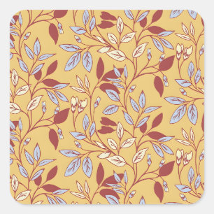 Sticker Carré Motif floral élégant avec feuilles rouges et bleue