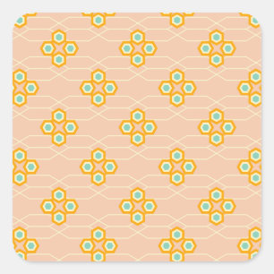 Sticker Carré Motif floral hexagonal sur fond pêche