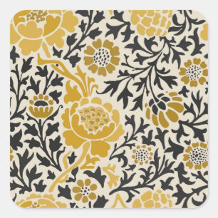 Sticker Carré Motif floral jaune et noir de style vintage