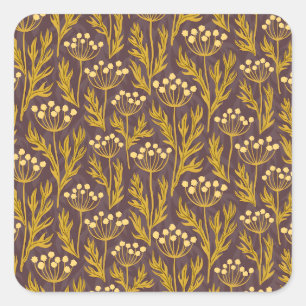 Sticker Carré Motif floral naturel : accents dorés sur toile som