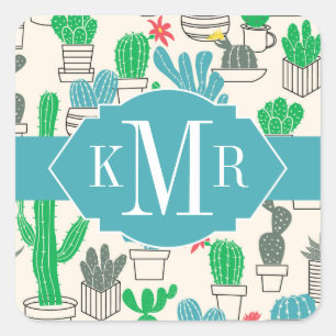 Sticker Carré Motif floral naturel mignon de cactus