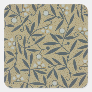 Sticker Carré Motif floral orné avec des vignes bleu foncé