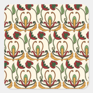 Sticker Carré Motif floral sans couture avec des fleurs rouges e