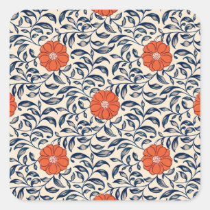 Sticker Carré Motif floral sans couture avec fleur orange vibran