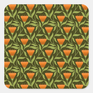 Sticker Carré Motif floral vintage avec tulipes orange 