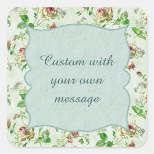 Sticker Carré Motif floral vintage Roses roses personnalisé Mess