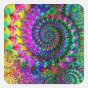 Sticker Carré Motif fractal arc-en-ciel hippy