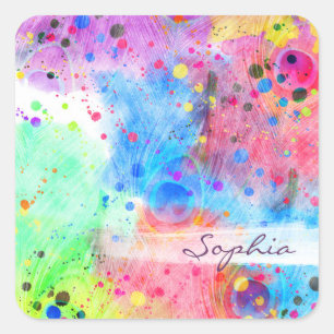 Sticker Carré Motif frais d'abrégé sur plumes de paon