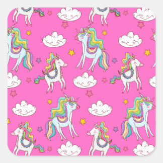 Sticker Carré Motif Funny Unicorn mignonne