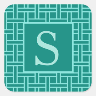 Sticker Carré Motif géométrique populaire Monogramme Turquoise