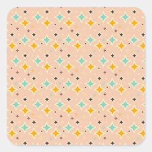 Sticker Carré Motif géométrique rétro avec sarcelle, orange, noi