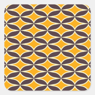 Sticker Carré Motif géométrique rétro feuille jaune et marron