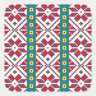 Sticker Carré Motif géométrique tribal rouge, bleu et blanc étoi