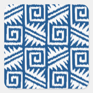 Sticker Carré Motif Ikat Aztec - Bleu Cobalt et Blanc