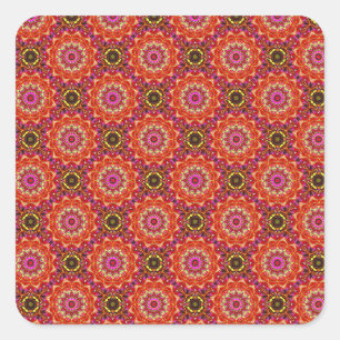 Sticker Carré Motif kaléidoscopique en rouge
