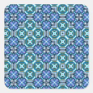 Sticker Carré Motif kaléidoscopique vibrant en bleu