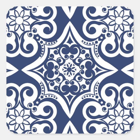 Sticker Carré Motif marocain bleu et blanc (Devant)