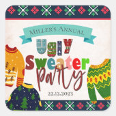 Sticker Carré Motif moche de fête de Noël Invitation (Devant)