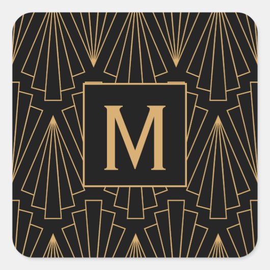 Sticker Carré Motif Monogram Gold et Black Art Déco (Devant)