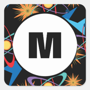 Sticker Carré Motif multicolore rétro de l'ère spatiale