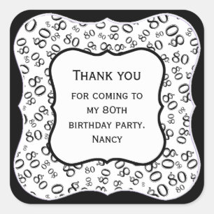 Sticker Carré Motif noir/blanc de quatre-vingtième anniversaire