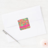 Sticker Carré Motif Orange Moderne Paisley Whimsy (Enveloppe)