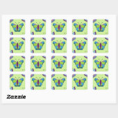 Sticker Carré Motif Papillon Patchwork sur Fond Vert (Feuille)