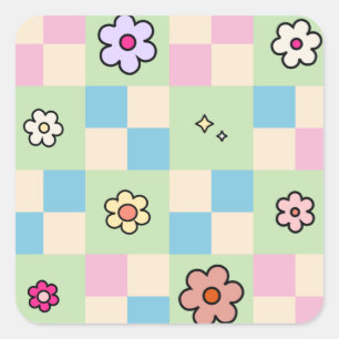 Sticker Carré Motif Pastel À damiers Flower Checker