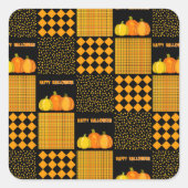 Sticker Carré Motif Patchwork Citrouille Halloween (Devant)