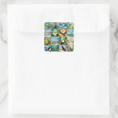 Sticker Carré Motif Patchwork Oiseaux (Sac)