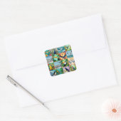 Sticker Carré Motif Patchwork Oiseaux (Enveloppe)