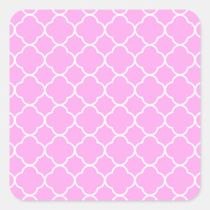 Sticker Carré Motif Quatrefoil Rose Et Blanc