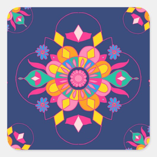 Sticker Carré Motif Rangoli indien coloré (Devant)
