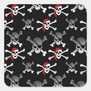 Sticker Carré Motif Rebel Pirate White Skuls et Bones