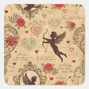 Sticker Carré Motif romantique de vintage Cupid (10)