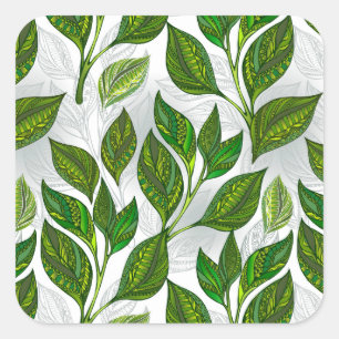 Sticker Carré Motif sans couture avec Feuilles de thé vert