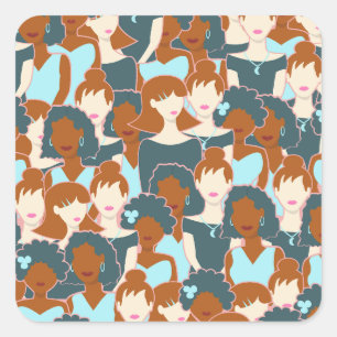 Sticker Carré Motif sans couture avec filles noires et blanches