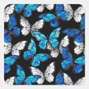Sticker Carré Motif sans couture sombre avec papillons bleus Mor