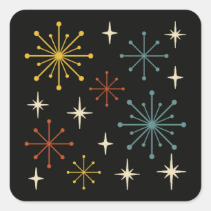 Sticker Carré Motif Starburst Moderne de Milieu de Siècle Rétro