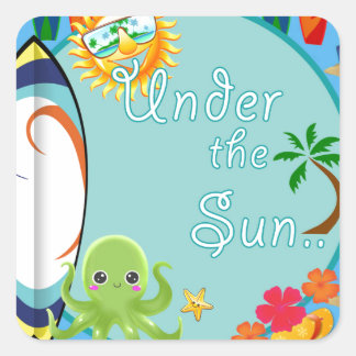 Sticker Carré Motif Surf de plage cool