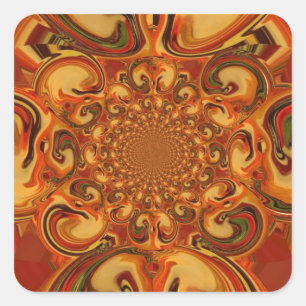 Sticker Carré Motif tourbillonnant : Tons d'orange, Brown et ver