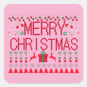 Sticker Carré Motif tricoté de pull de Noël laid