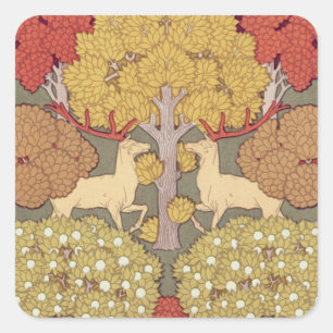 Sticker Carré Motif Vert Sauge Forêt Cerf Stag Vintage